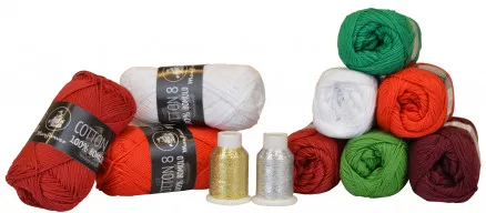 Mayflower Cotton 8/4 Zestaw włóczek Boże Narodzenie 6 kolorów + 2 brokatowe - 11 szt. - Mayflower Cotton 8/4 Zestaw włóczek Boże Narodzenie 9 kolorów + 2 brokatowe - 11 szt.