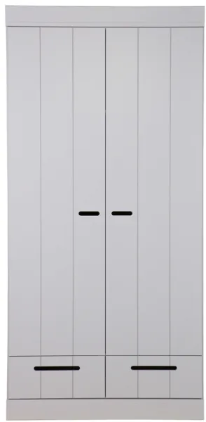 Connect, Szafa, 2 drzwi i 2 szuflady, szara, W195x53x94 cm, sosna
