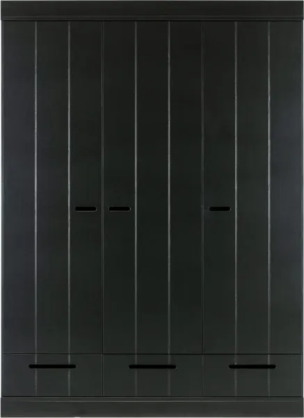Connect, Szafa, 3 drzwi i 3 szuflady, czarna, W195x53x140 cm, sosna